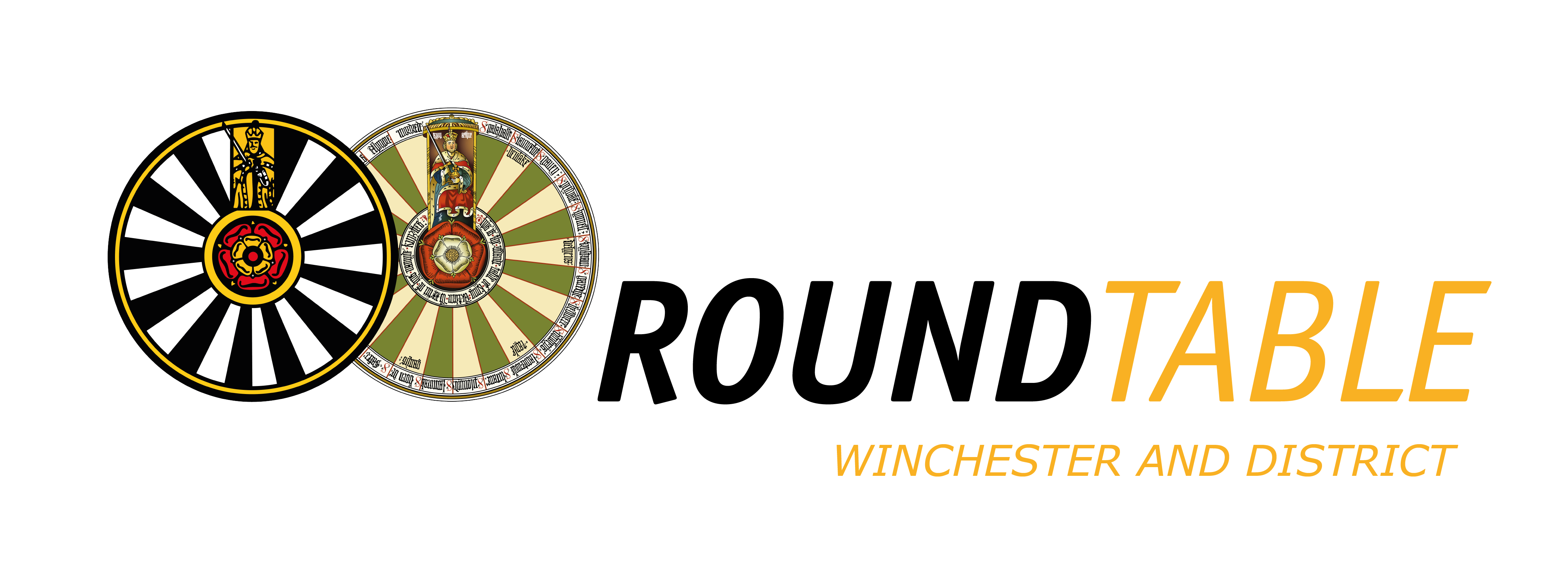 Logo of Winchester Round Table - image of the double rondel of Round Table GB&I and the Winchester round table seen in the great hall. Text graphic headline Round Table Winchester & District